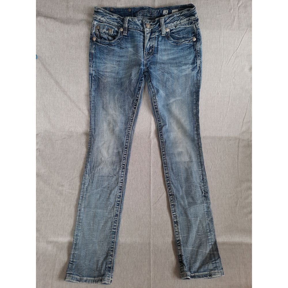 Miss Me Women 28 Skinny Crochet Embroidered‎ Pockets Blue Denim Jeans